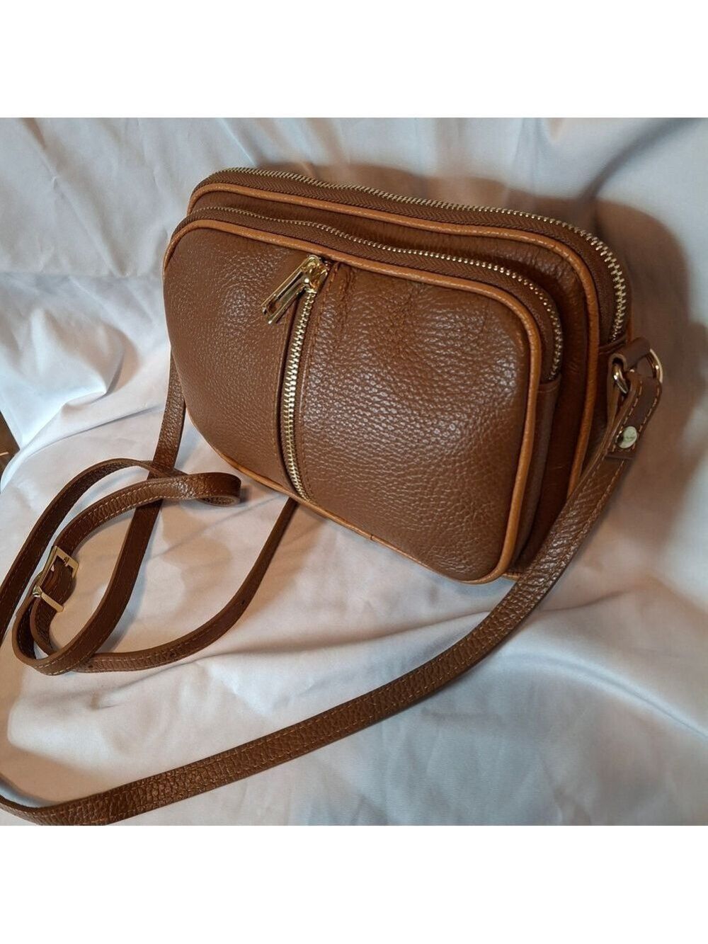 Stella Bianca Brown Leather Multi-Compartment Crossbody Bag Italian Design